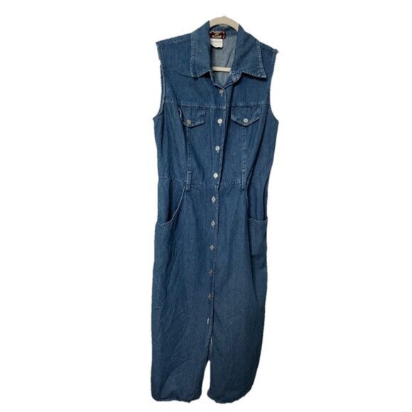 Vintage Nevada Maxi Dress Womens Jean Button Front Sleeveless Western 90s - Picture 1 of 9